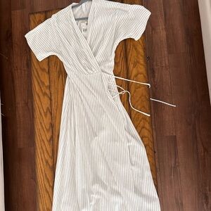 Mango White Striped Maxi wrap Dress